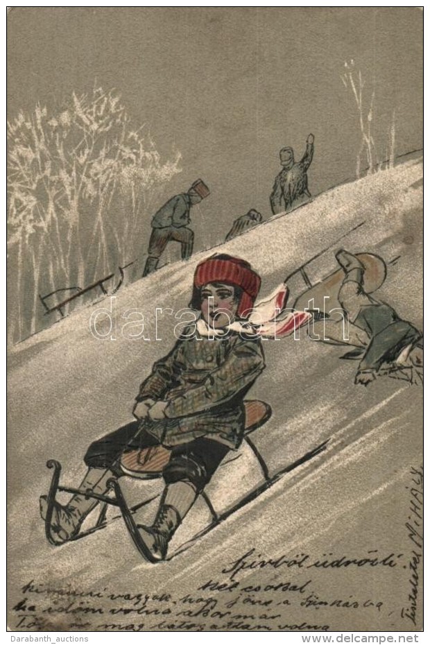 T2/T3 Sledding Children, Unsigned Arthur Heyer Art Postcard, P.F.B. S. 1964. Emb. Litho (EK) - Non Classificati