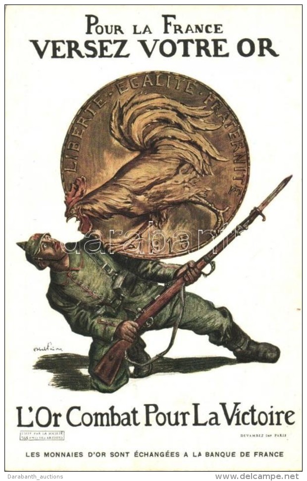 ** T2 Pour La France Versez Votre Or, L'Or Combat Pour La Victoire / WWI French Anti-German Military Propaganda,... - Non Classificati