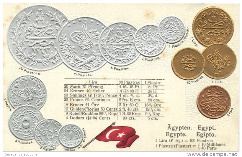 ** T2 Egypt - Set Of Coins, Currency Exchange Chart Emb. Litho - Non Classificati