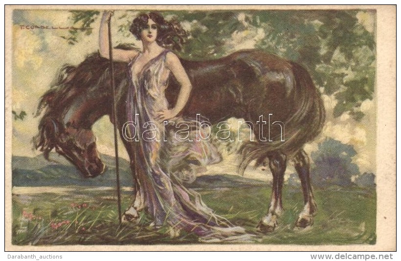 T2/T3 Italian Art Postcard, Lady With Horse S: T. Corbella - Zonder Classificatie