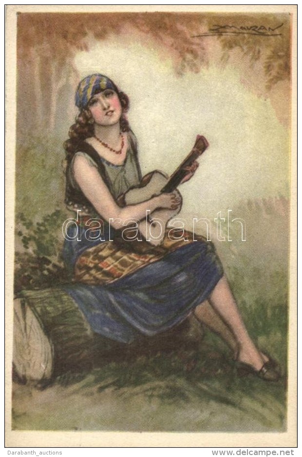 T2 Girl With Guitar; Anna &amp; Gasparini 438-3 Art Deco Italian Art Postcard S: Mauzan - Zonder Classificatie