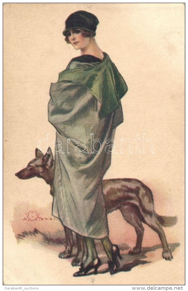 ** T2/T3 Italian Art Postcard, Lady With Dog, Anna &amp; Gasparini 457-5. S: A. Terzi  (EK) - Zonder Classificatie