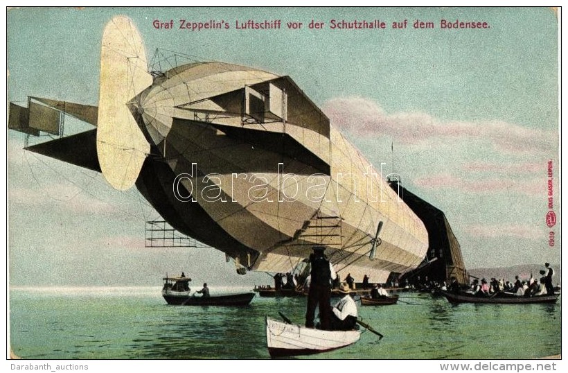 T2 Graf Zeppelin's Luftschiff Vor Der Schutzhalle Auf Dem Bodensee / Zeppelin Airship On Lake Bodensee - Non Classificati