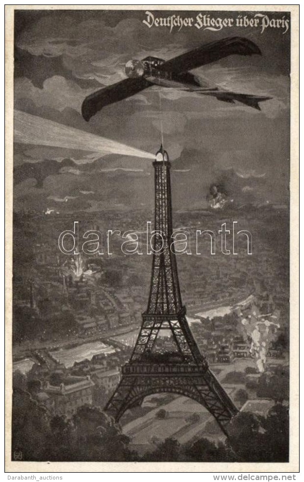 * T1/T2 Deutscher Flieger über Paris; Deutscher Luftflotten-Verein / German Airforca, Plane Over Paris - Ohne Zuordnung