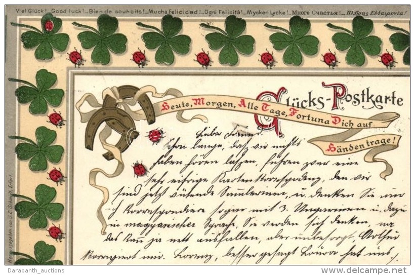 T2 1899 Glücks-Postkarte Herausgeben Von J. C. Schmidt/ Good Luck! Litho Greeting Card, Clovers - Zonder Classificatie