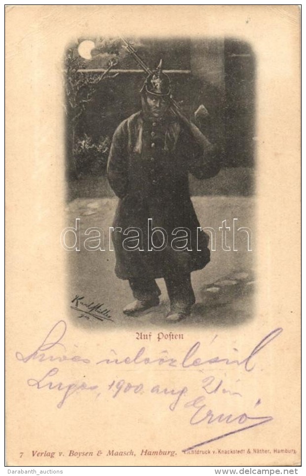 T2/T3 Auf Posten / WWI German Military, Soldier, Verlag V. Boysen &amp; Maasch 7. S: Karl Müller (EK) - Zonder Classificatie