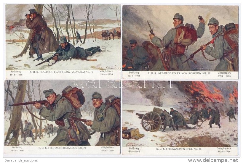 4 Db RÉGI Hans Larwin K.u.K. Katonai Képeslap / 4 Old Hans Larwin K.u.K. Military Art Posctards - Zonder Classificatie