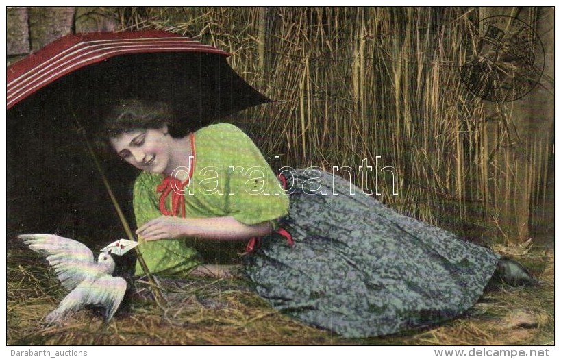 ** T2 Lady With Homing Pigeon, The Advertisement Of János Konrád's Clock Factory - Zonder Classificatie