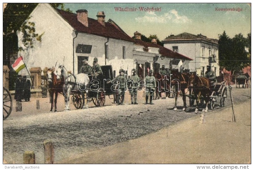 ** T4 Volodymyr-Volynskyi, Wladimir Wolynsky; Kowelerstrasse / Street With Soldiers, Hungarian Flag (b) - Zonder Classificatie