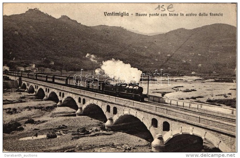 * T2 Ventimiglia, Nuovo Ponte Con Treno In Arrivo Dalla Francia / Railroad Bridge, French Locomotive - Zonder Classificatie