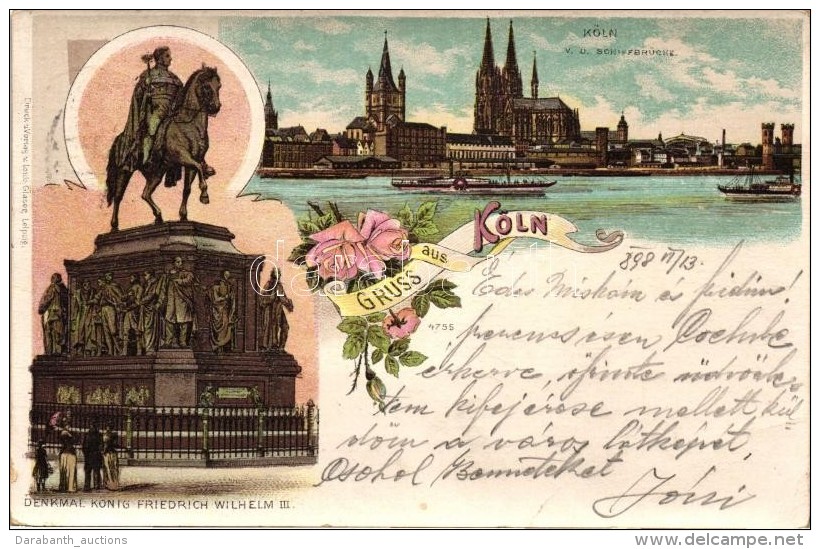 T2/T3 1898 Köln, Denkmal König Friedrich Wilhelm III / Friedrich Wilhelm III Monument, Floral Litho - Zonder Classificatie