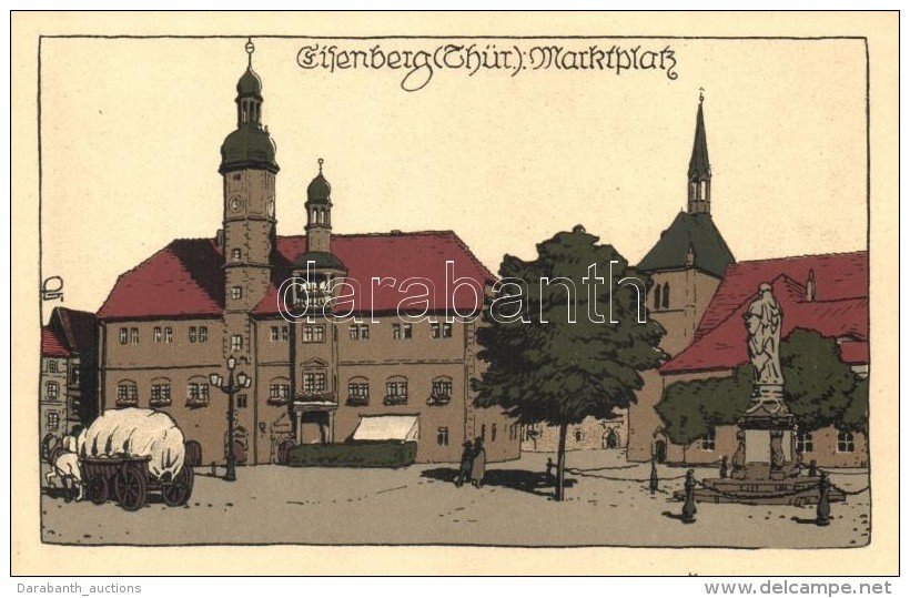 ** T1 Eisenberg, Marktplatz, Kunstverlag O. Wurfschmidt Nr. 1110, Künstler-Steinzeichnung - Zonder Classificatie