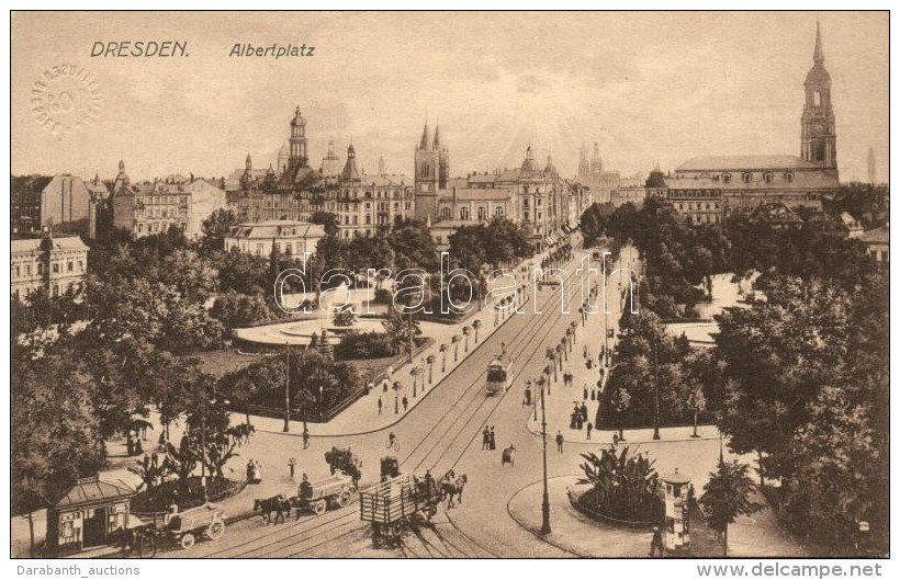 ** T2 Dresden, Albertplatz / Square, Tram, Horse Carriage, Church - Zonder Classificatie