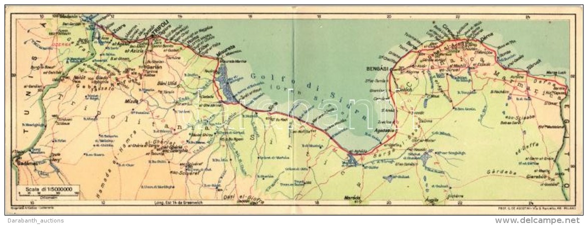 T2 Misrata, Misurata; Albergo / Hotel, Italian North Africa, Colonial Map; Folding Card - Zonder Classificatie