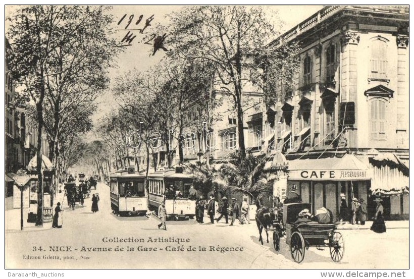 ** T1 Nice, Avenue De La Gare, Cafe De La Regence / Avenue, Cafe, Trams - Zonder Classificatie