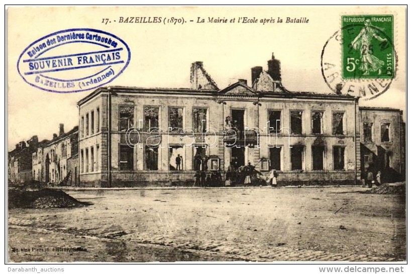 T2/T3 Bazeilles, La Mairie Et L'Ecole Apres La Bataille / Town Hall And School After The Bombing, Ruins, TCV Card... - Zonder Classificatie