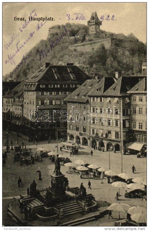 T2/T3 Graz, Hauptplatz, Café Nordstern / Main Square, Market, Tram, Shops, Clock Tower (EK) - Zonder Classificatie