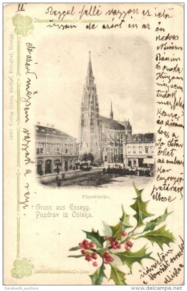 T3 Eszék, Esseg, Osieka; Plébániatemplom / Pfarrkirche / Church, Floral, Litho (ázott... - Non Classificati