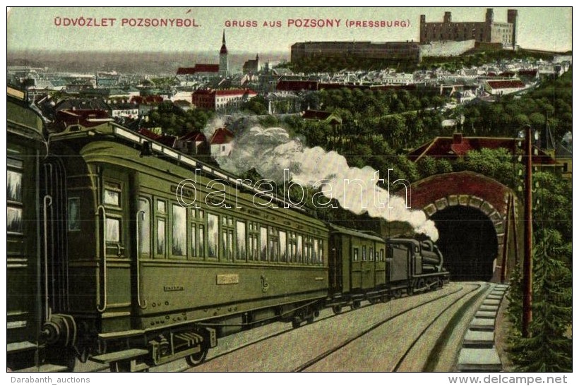 T2 Pozsony, Pressburg, Bratislava; Vár, Vasúti Alagút, GÅ‘zmozdony / Castle, Railway Tunnel,... - Zonder Classificatie