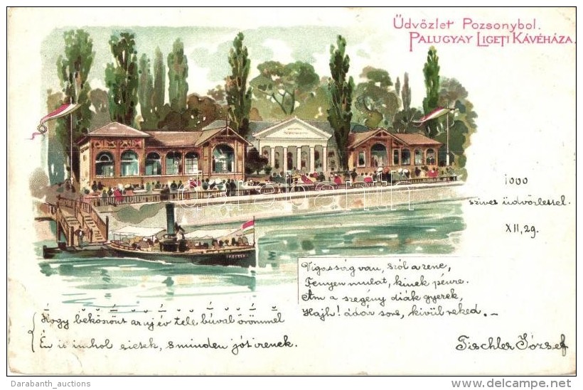 T3 1898 Pozsony, Pressburg, Bratislava; Palugyay Ligeti Kávéháza / Park Café, Litho... - Zonder Classificatie