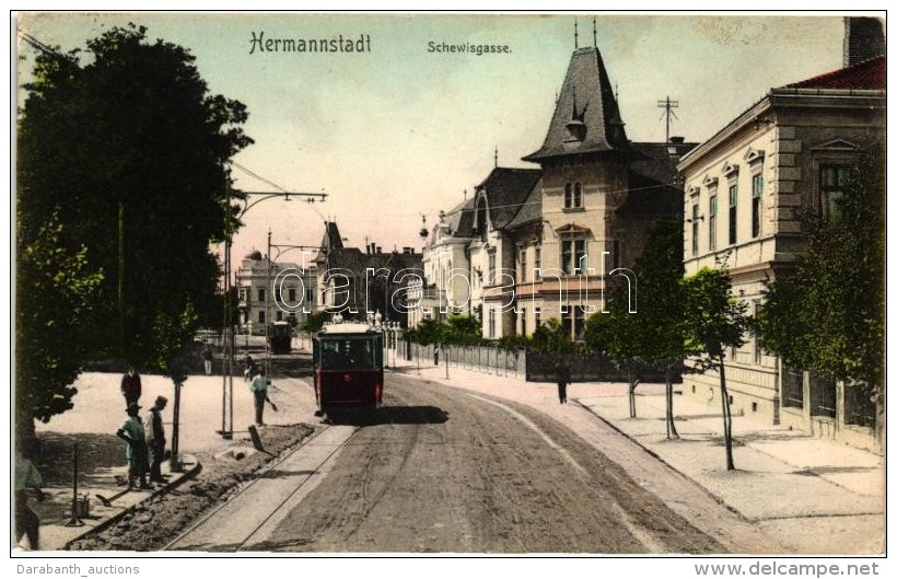 T2/T3 Nagyszeben, Hermannstadt, Sibiu; Schewis Utca, Villamos / Schewisgasse / Street, Tram - Zonder Classificatie