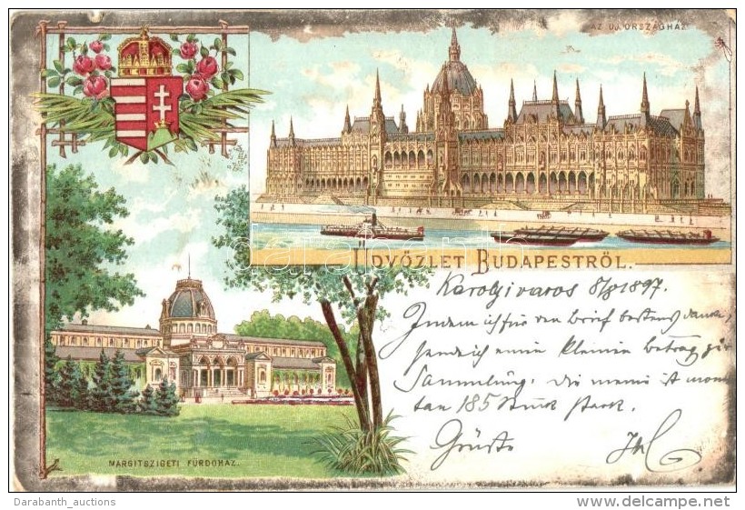 T3 Budapest, Országház, Margitszigeti FürdÅ‘ház, Címer, Floral, Litho (kis... - Non Classificati