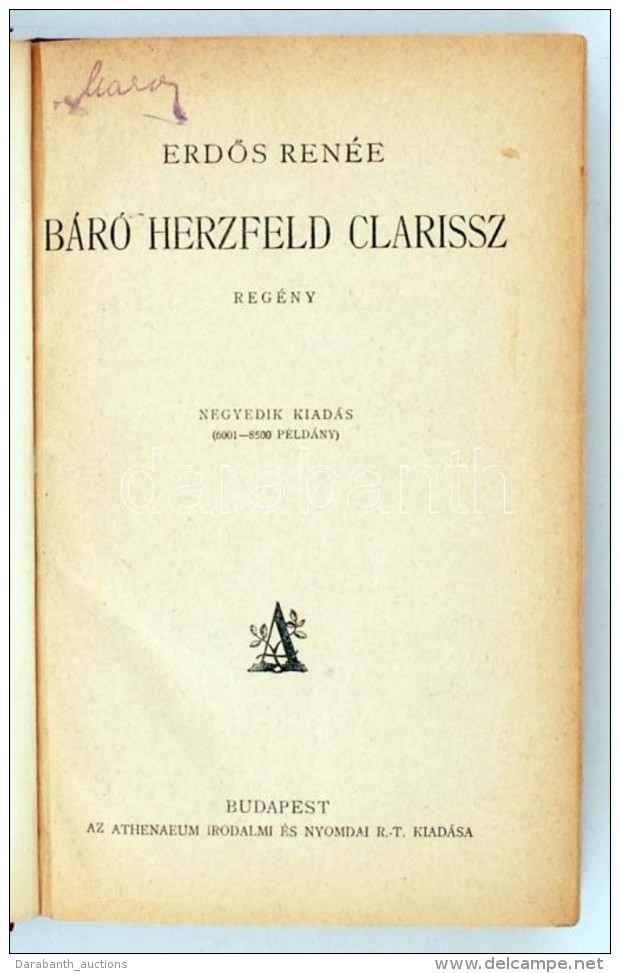 ErdÅ‘s Renée: Báró Herzfeld Clarissz. Bp., é.n., Athenaeum. Korabeli... - Zonder Classificatie