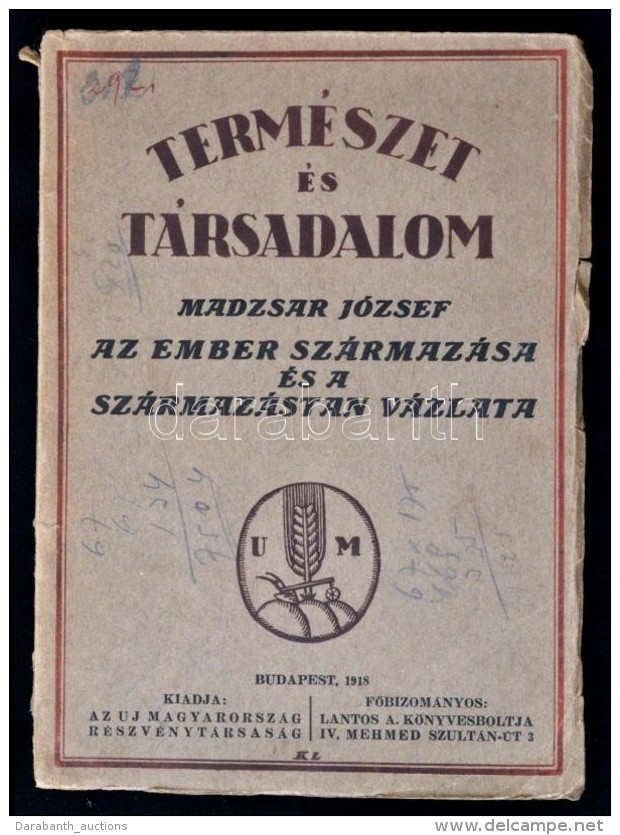 Madzsar József: Az Ember Származás és A Származástan Vázlata.... - Zonder Classificatie