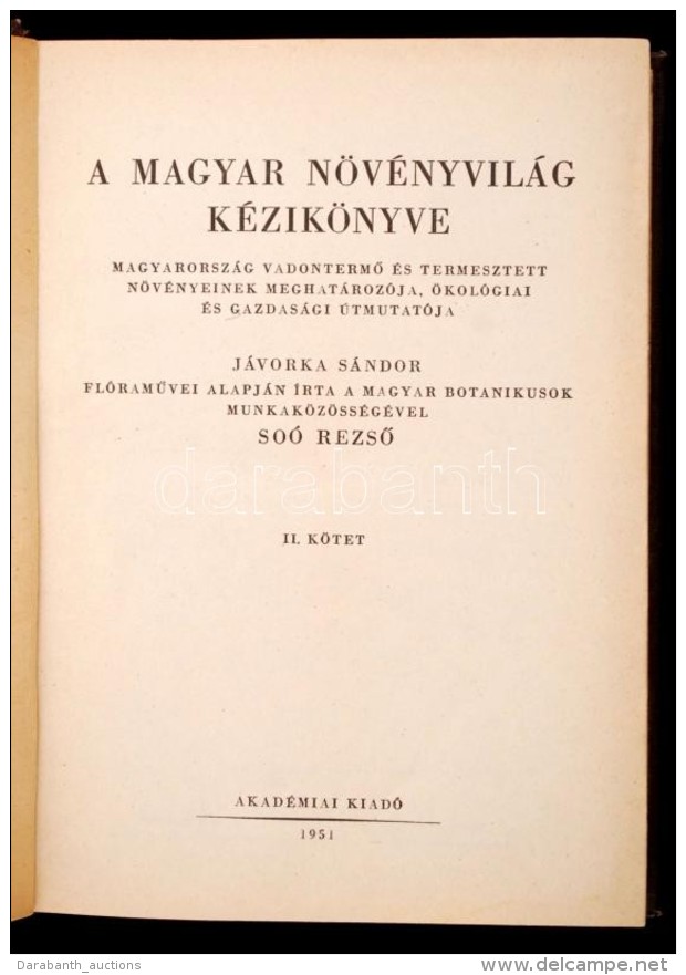 Soó RezsÅ‘, Jávorka Sándor: A Magyar Növényvilág Kézikönyve II.... - Unclassified