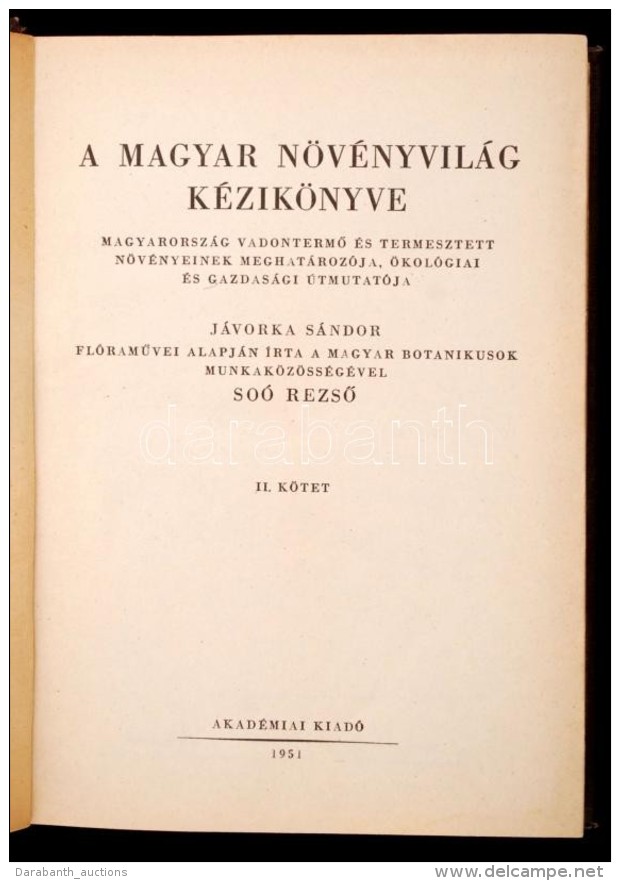 Soó RezsÅ‘, Jávorka Sándor: A Magyar Növényvilág Kézikönyve II.... - Zonder Classificatie