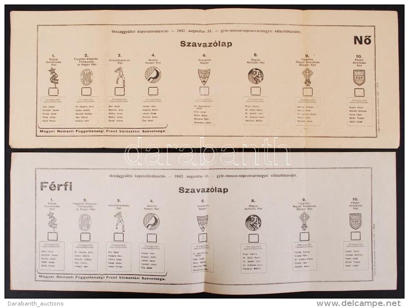 1947 OrszággyÅ±lési Választás Férfi és NÅ‘i Szavazólap - Zonder Classificatie