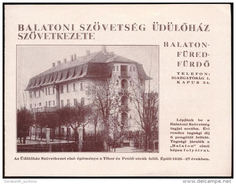 1939 Balatonfüred, üdülÅ‘ház Reklám Levél + Nyomtatvány 8 P. - Zonder Classificatie