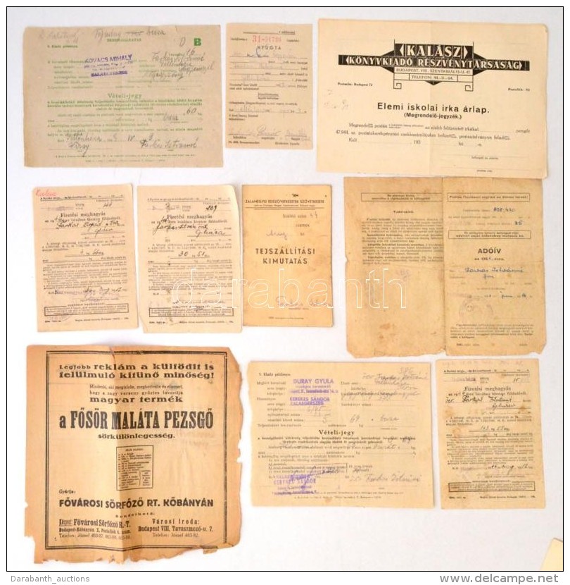 1930-1960 Vegyes Régi Nyomtatvány- és Okmánytétel (számlák,... - Zonder Classificatie