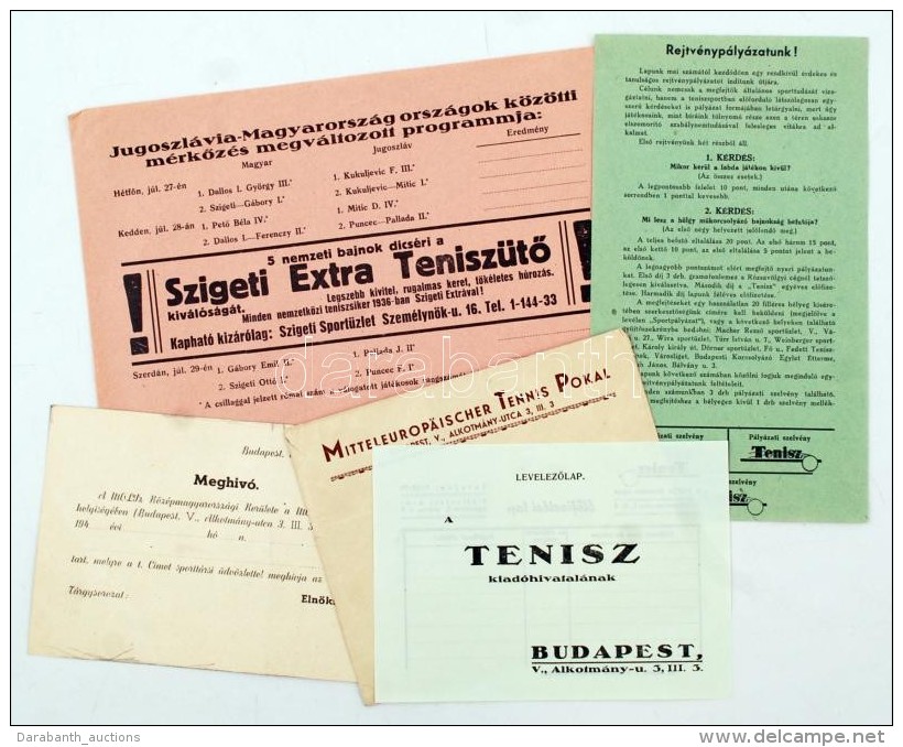 Cca 1930-40 Tenisszel Kapcsolatos Nyomtatványok, Borítékok,vegyes Méretben és... - Zonder Classificatie