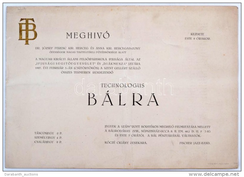 1927 Technológus Bál Díszes Meghívója és Programja - Zonder Classificatie