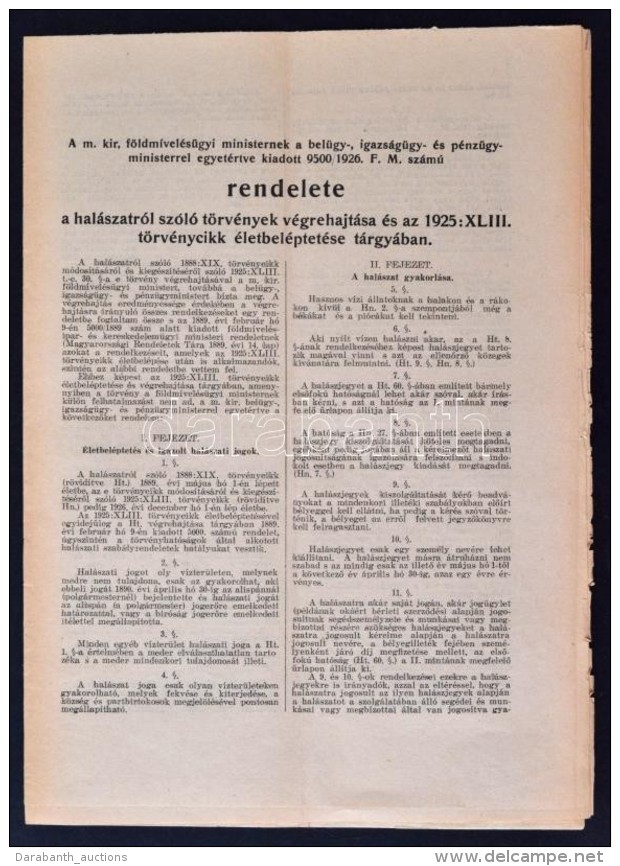 1925 A M. Kir. FöldmÅ±velésügyi Miniszter Rendelete A Halászatról... - Ohne Zuordnung