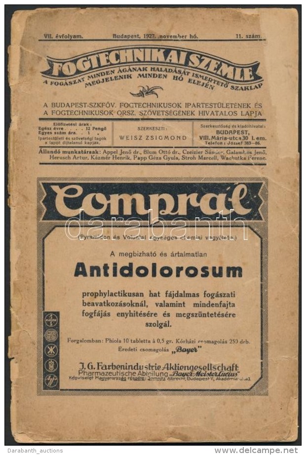 Cca 1920 2 Db Fogászati Szakújság. Fogtechnikai Szemle - Zonder Classificatie