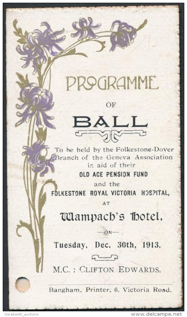 1913 Folkestone Ball Dance-program / Angol Bál Táncrendje. - Ohne Zuordnung