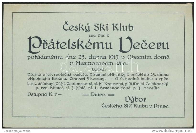 1913 Meghívó A Cseh Síklub Társasági Estélyére / Vybor Ceskeho Ski... - Zonder Classificatie