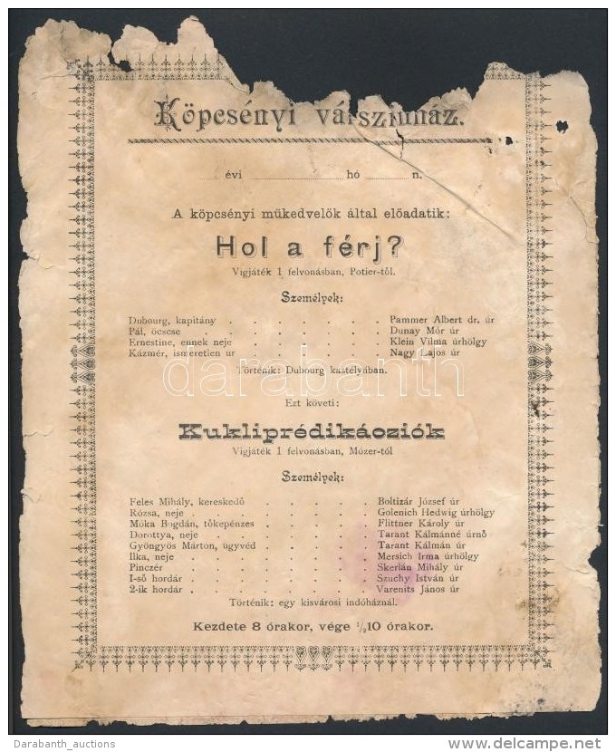 1898 Köpcsényi Várszínház Plakátja, Magyar és Német Nyelven,... - Zonder Classificatie