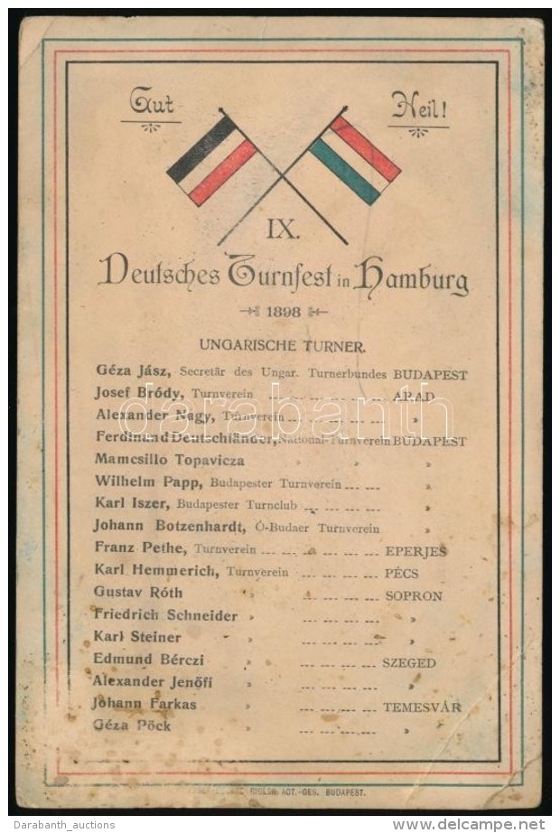 1898 Hamburg, IX. Deutsches Turnfest In Hamburg(IX. Német Tornászünnep), A Magyar... - Non Classificati