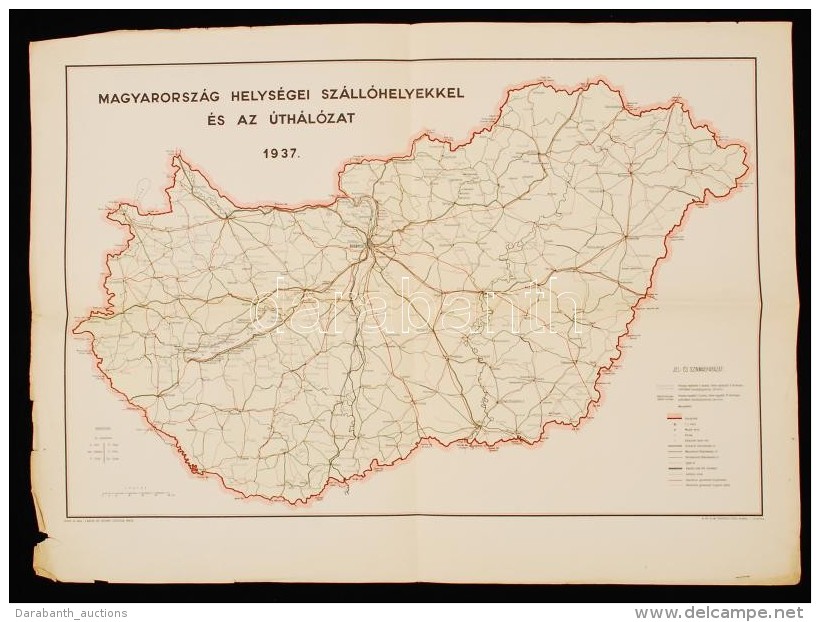 1937 Magyarország Helységei Szállóhelyekkel és Az úthálózat... - Andere & Zonder Classificatie