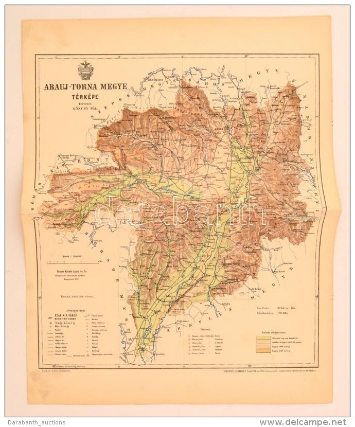 Cca 1900 Abaúj-Torna Megye Térképe, Tervezte Gönczy Pál, Készült... - Andere & Zonder Classificatie