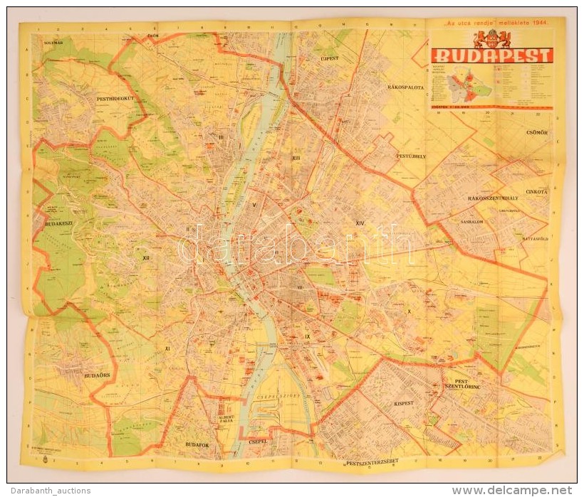 1944 Budapest Térképe, Kiadja A M. Kir. Honvéd Térképészeti... - Altri & Non Classificati