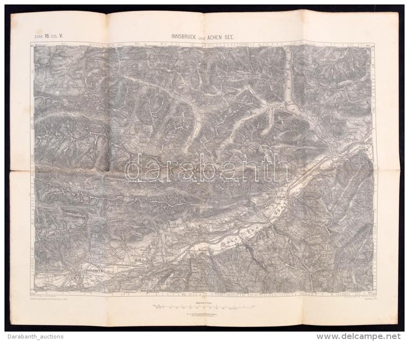 Cca 1892 Innsbruck Und Achen See, 1:75000, K.u.k. Militär-geographisches Institut, 47,5&times;62 Cm - Andere & Zonder Classificatie