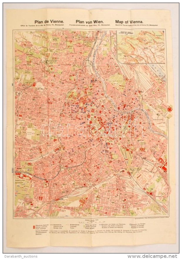 1937 Bécs Térkép Hotelekkel / Map Of Vienna 40x60 Cm - Andere & Zonder Classificatie