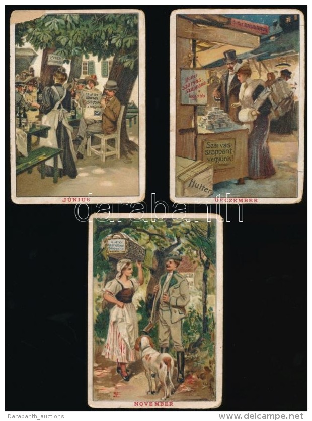 Cca 1910 Hutter Szarvas JegyÅ± Szappanja. 3 Db Litho Reklám GyÅ±jtÅ‘kártya (november, December,... - Pubblicitari
