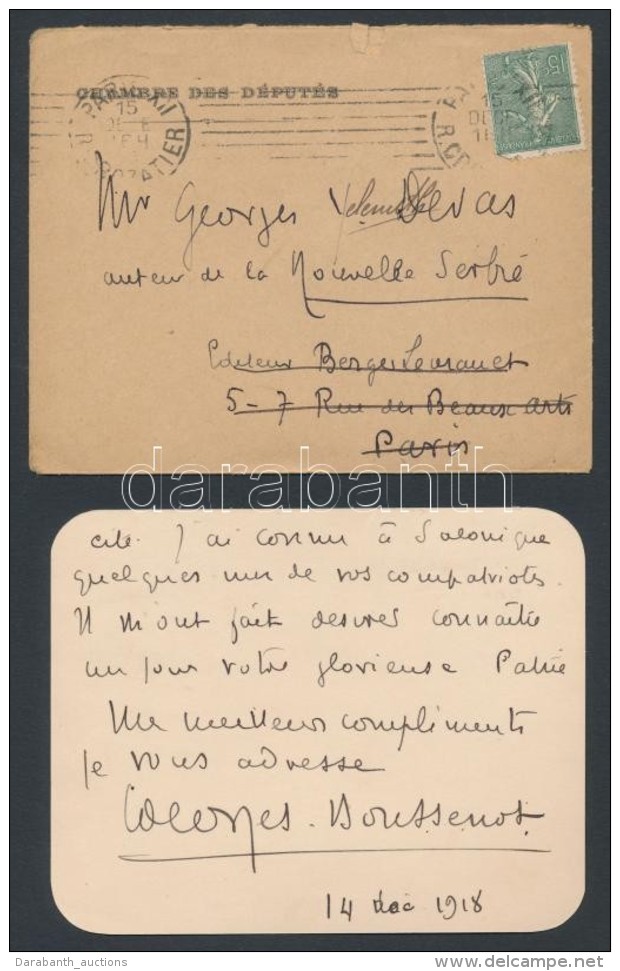 Tony Georges Boussenot (1876-1974) Francia Politikus Saját Kézzel írt KöszönÅ‘... - Non Classificati