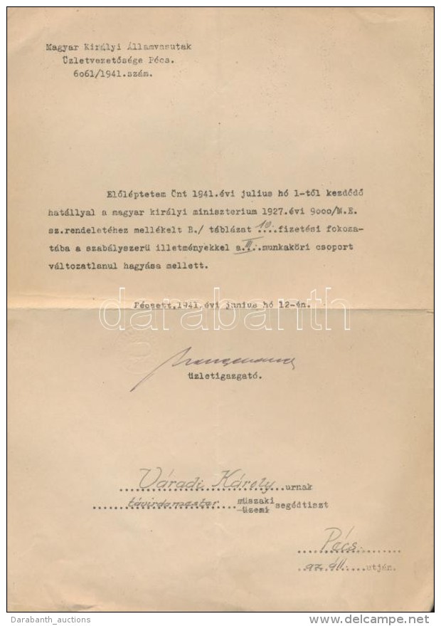 1941 Pécs, A Magyar Kir. államvasutak üzletvezetÅ‘sége által... - Non Classificati