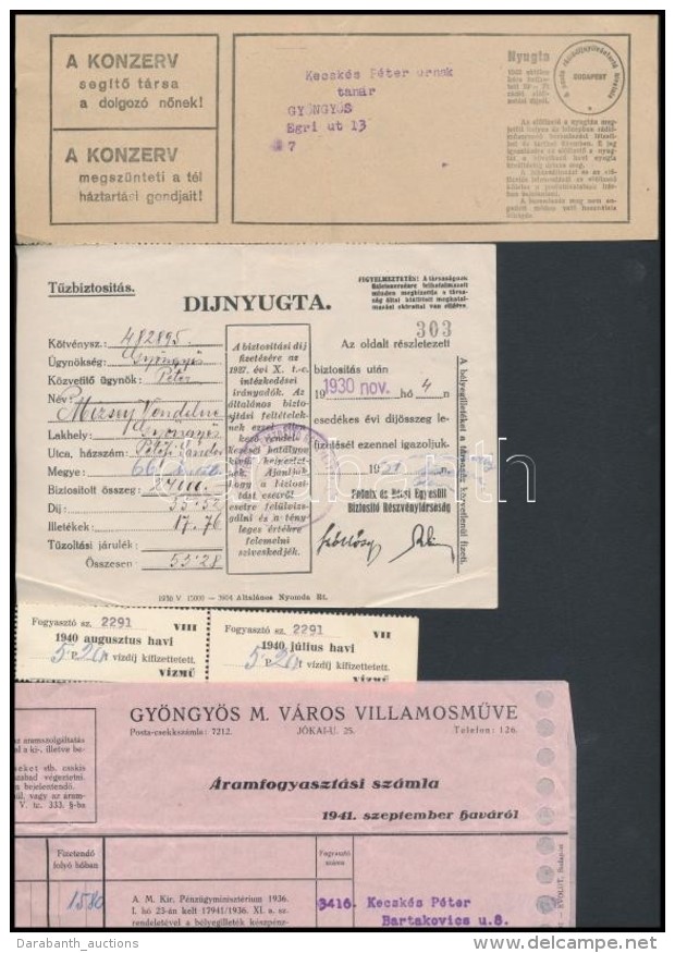 1930-1941 Vegyes Okmány Tétel(Gyöngyös-áramfogyasztási Számla, Ship... - Non Classificati